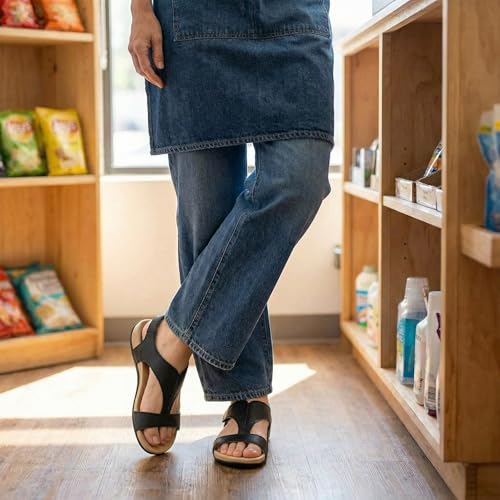 Athlefit Orthopedic Flat Sandals for Women with Arch Support Black 10