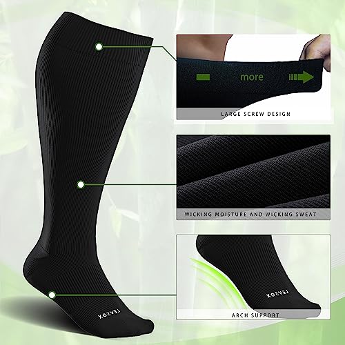 LEVSOX Wide Calf Compression Socks for Women&Men Plus Size 15-20mmHg Knee High Large Support Stockings for Circulation 3 Pair-black 3X-Large