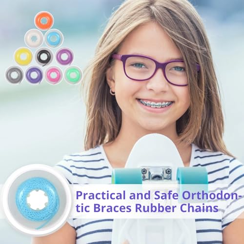 10 Rolls Orthodontic Braces Rubber Chains, Orthodontic Rubber Chains, Braces Power Chains Consisted Force in filaments chain in 15ft