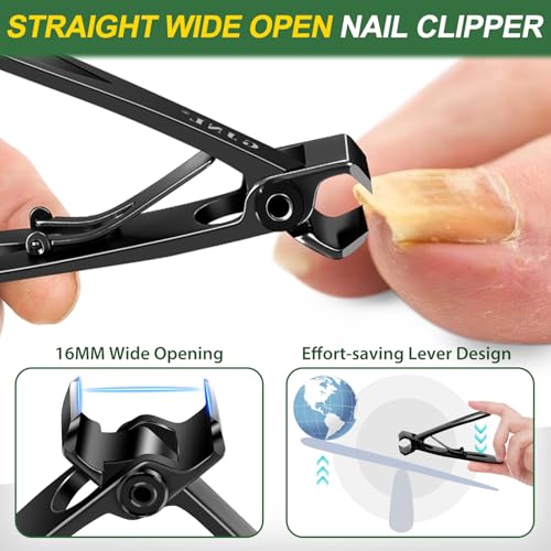 Toenail Clippers for Thick Nails for Seniors, Ultra Sharp Nail Clipper Set Black 3PCS