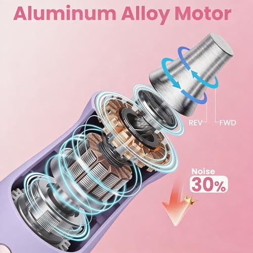Electric Nail Drill,Purple Electric Nail File with 10 Speeds,10 Bits & LED Light,for Acrylic Nails,Gel Polish Removal,Thick Toenails–Beginner-Friendly
