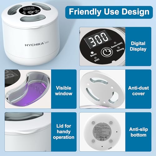 HYCHIKA Ultrasonic Retainer Cleaner Machine with UV,4 Modes,45kHz,200ML Dental Clean Pod for Retainers,Night Guards,Dentures etc.,Iceberg White