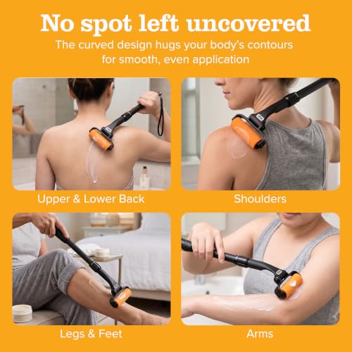 EZPIK Lotion Applicator for Back with 2 Replacement Foam Rollers, Extendable up to 23" - Curved Back Lotion Applicator for Elderly & Seniors with Limited Mobility, Body Cream & Sunscreen Applicator Black