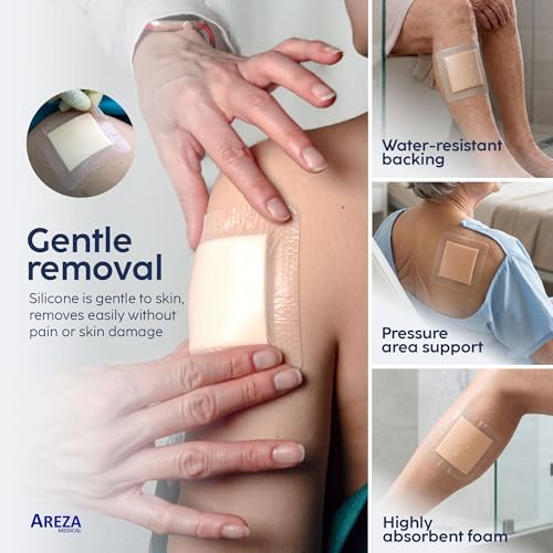 Areza Medical - Silicone Foam with Super-Absorbent Layer - Wound Dressing - Waterproof - with Silicone Adhesive Border - Sterile - 6" x 6" - 20 PCS per Box