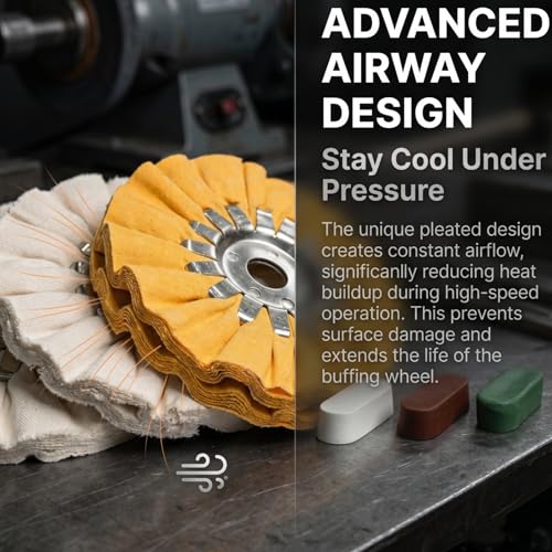 Airway Buffing Wheel, 12Pcs Cotton Wheel Polishing Kit, Polishing Compound and Aluminum Metal Polishing Wheel Kit for Drill Mirror Finish with 1/4" Mandrel