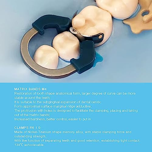 Dental Sectional Matrix Ring Clamp Spring Clip, Autoclavable Nickel Titanium Orthodontic Clamp Rings, Contoured Matrices System for Pre and Post Molars. (R6 Blue) R6 Blue