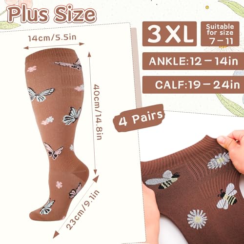 4 Pairs Wide Compression Socks for Women Plus Size Knee High Sock
