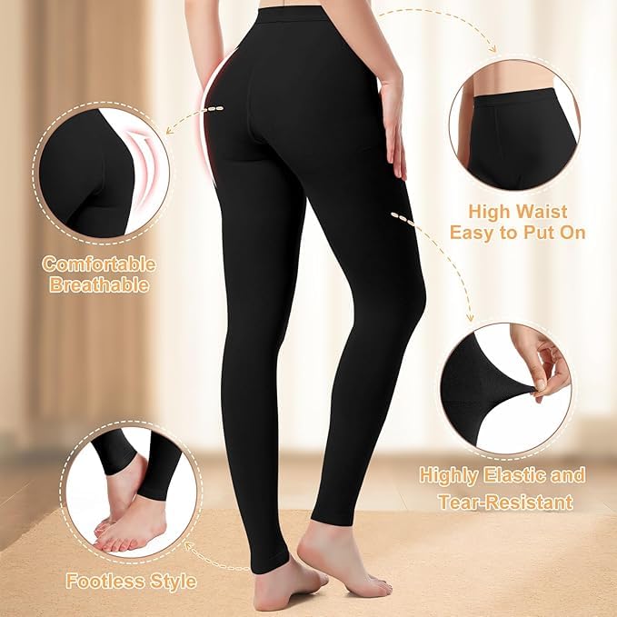 2 Pairs Medical Compression Pantyhose for Women, 20-30mmHg Graduated Support Tight Pants, Opaque Footless M Beige&Black