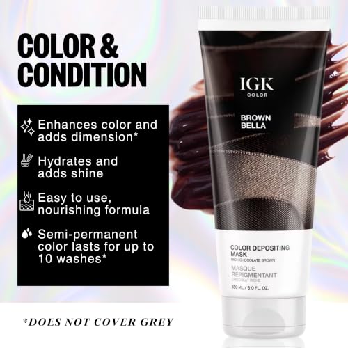 IGK Brown Bella Hair Gloss + Semi-Permanent Color Depositing Mask Brown Bella (Rich Chocolate Brown)