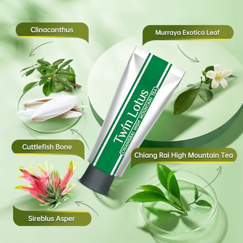 Twin Lotus Chiangrai High Mountain Tea Toothpaste, Orange Jasmine,Green Tea Extract,Fluoride Free,Teeth Whitening,Thai Oral spa,3.52oz 3 Pks,for Teeth Care Tea polyphenols
