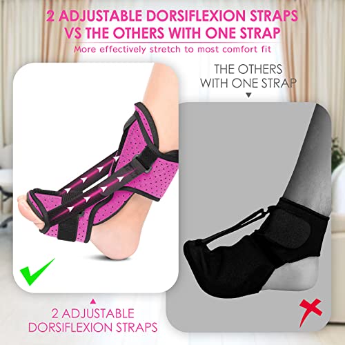 Plantar Fasciitis Night Splint: Upgraded Brace with Soft Memory Foam Pad | Ankle Brace for Plantar Fasciitis Relief Achilles Tendonitis Relief Foot Drop Heel Arch Pain Rose Red