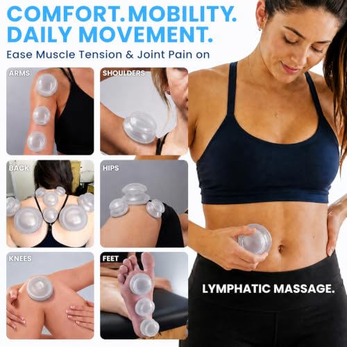 Silicone Cupping Set, Cupping Kit for Massage Therapy and Cellulite, 8 Cups Set of 8 (Assorted) Clear