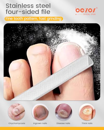 BEZOX Long Metal Nail File, Stainless Steel Fingernail File for Thick and Fungal Nails with Dual-Ended Toenail Lifter – The Ultimate Manicure & Pedicure Tool for Men and Women’s Nail Care - Black 80/100 Grit 2.0