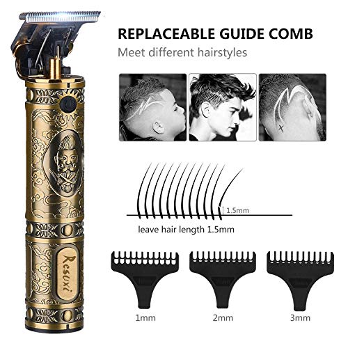 Cordless Hair Trimmer for Men, Professional Electric Hair Clippers Barber Trimmer, Mens T-Blade Beard Trimmer Zero Gapped Edgers Gold Knight Close Cutting Haircut Kit Golden
