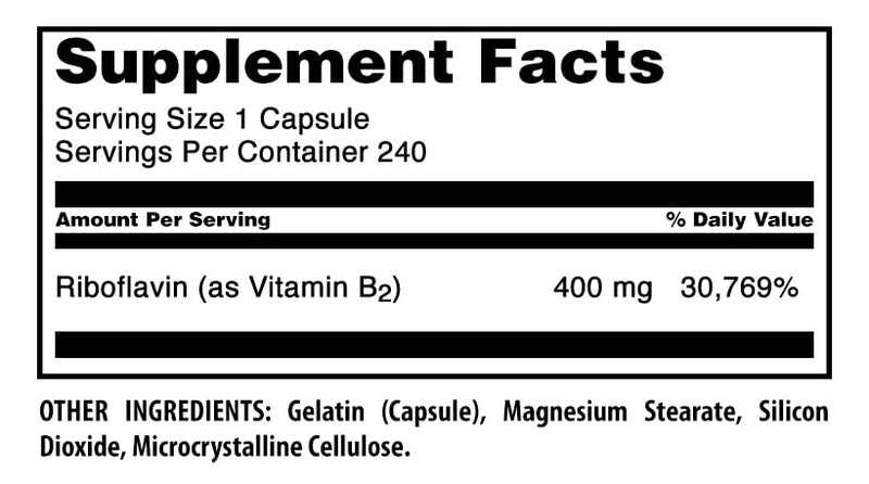 Amazing Formulas Riboflavin 400 mg Capsules | Vitamin B2 Supplement | Non-GMO | Gluten Free | Made in USA (240 Count) 240 Count