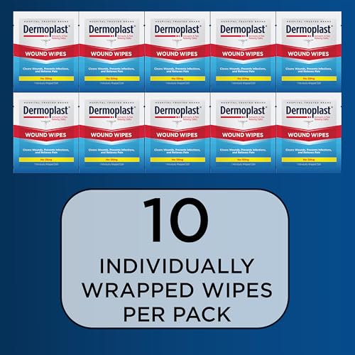 Dermoplast Wound Wipes, Antiseptic First Aid Cloths, 10 Count 3-in-1 First Aid Cloths