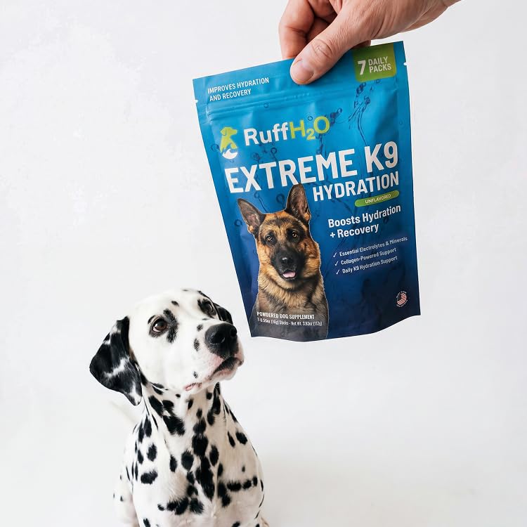 Ruff Greens RuffH2O Extreme K9 Hydration Powder for Dogs, Electrolyte Supplement with Collagen, Supports Hydration and Recovery, Made in USA, 7 Daily Packs (0.25 oz Each) (Unflavored) | Electrolyte Supplement with Collagen, Supports Hydration and Recov...