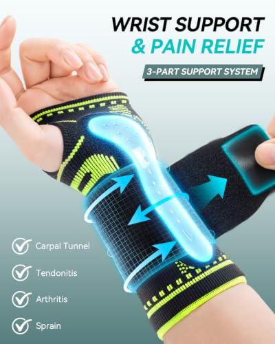 Carpal Tunnel Wrist Brace Night Support With Removable Splint For Women Men Left Black-L