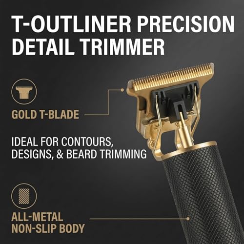 WAIKIL Barber Hair Clippers Kit for Men,Cordless Clippers with T-Blade Trimmer & Shaver,Rechargeable Hair Cutting Set with Guide Combs,Beard Grooming Tools,Black Gold