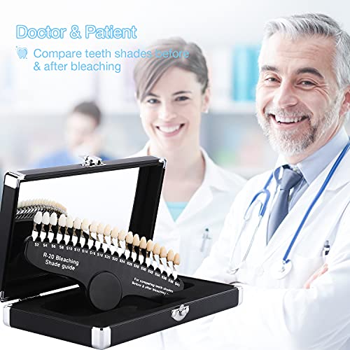 Teeth Whitening Shade Guide - Tooth Bleaching Shade Chart 3D R-20 Professional Dental Color Comparing Tracking with Case & Mirror 20 Colors