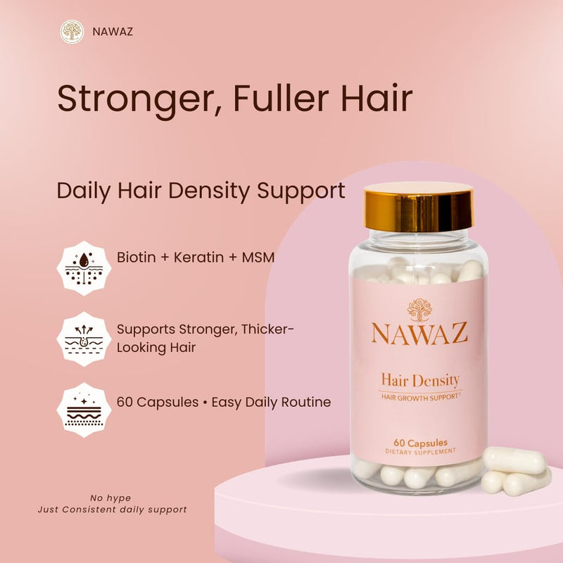 NAWAZ Hair Growth Vitamins for Women – Hair Density Capsules with Biotin, Keratin, MSM, Zinc & Selenium for Fuller Looking Hair, 60 Capsules