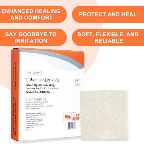 MedVance Silver Calcium Alginate Sterile Absorbent Dressing, 2"x2" Box of 5 2"x2" Silver Silver 5 Pack