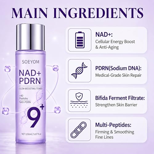 NAD+PDRN Brightening Toner|9+ Brightening Essence Water|Multi-Peptide Firming|Hydrating & Barrier Repair Toner|for All Skin Types|5.07FL OZ 1PCS 1 Pcs 5.07 Fl Oz (Pack of 1)