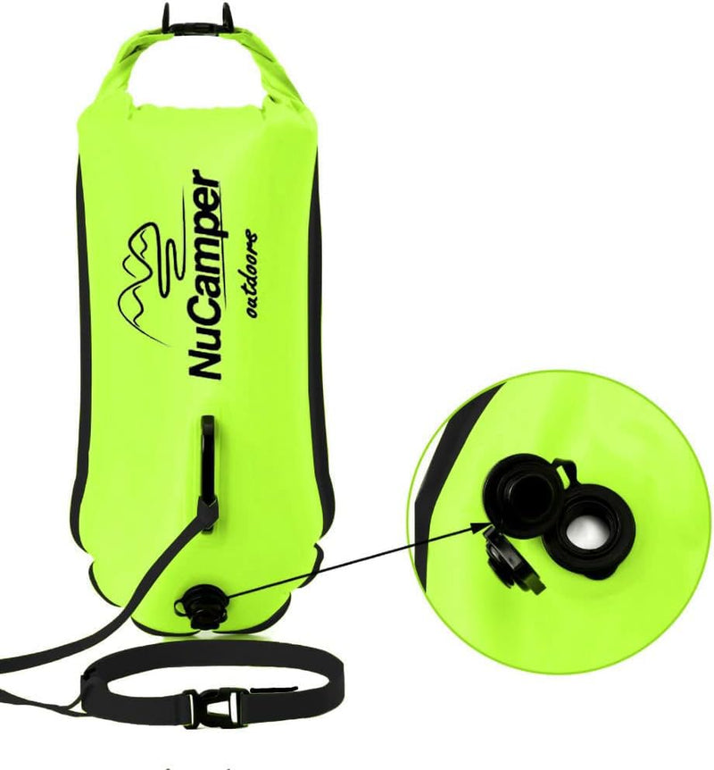 NuCamper Swim Buoy for Open Water Swimmers With Adjustable Waist Belt, Waterproof Dry Bag, Swim Bubble For Safty Swimming, Training Snorkeling, Kayaking, Diving, Boating, Large Capacity 28L Yellow - BeesActive Australia