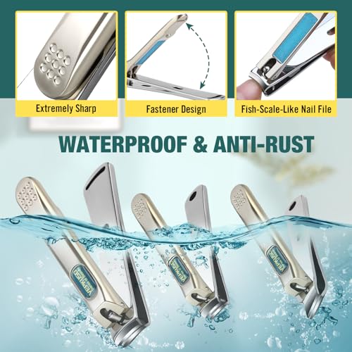 Nail Clippers for Men, Vepkuso Toenail Clippers for Thick Nails and Ultra Sharp Fingernail Clippers for Women, 4 in 1 Nail Clippers Cutter for Seinors, Gift Ideas 3 in 1 Nail Clipper Set