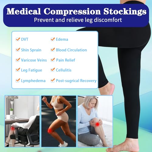 Medical Compression Leggings 20-30mmHg Graduated Support Tights X-Large Footless/Black+beige