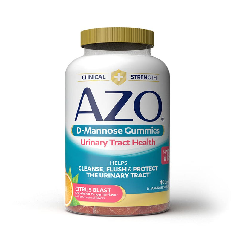 AZO D Mannose Urinary Tract Health Gummies, 40 Count, Clinical Strength 2000mg, Helps Cleanse, Flush & Protect, No.1 Pharmacist Recommended Brand, Vegan Tangy Citrus Blast Flavor, Non-GMO, Gluten Free 40 Count (Pack of 1) Nutritional Supplement