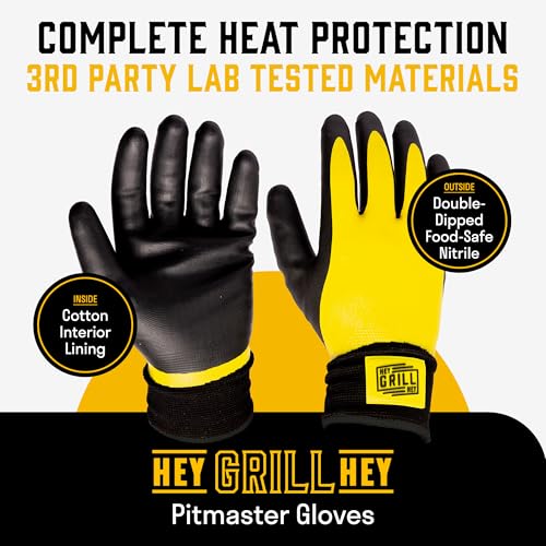 Hey Grill Hey Pitmaster Gloves | BBQ Gloves | Heat Protection up to 500°F or 260°C | High Temp Resistance | Fireproof Glove for Grilling Smoking Barbecue | Washable Mitts | Waterproof | Size - XL X-Large