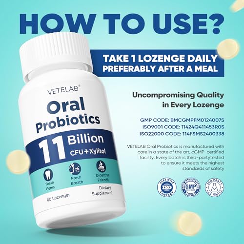 Oral Probiotics for Mouth Bad Breath - 11 Billion CFU Chewable Probiotics for Teeth & Gums, Dry Mouth, Gum Restore, Fresh Breath, Chronic Halitosis & Gut Health, 60 Lozenges