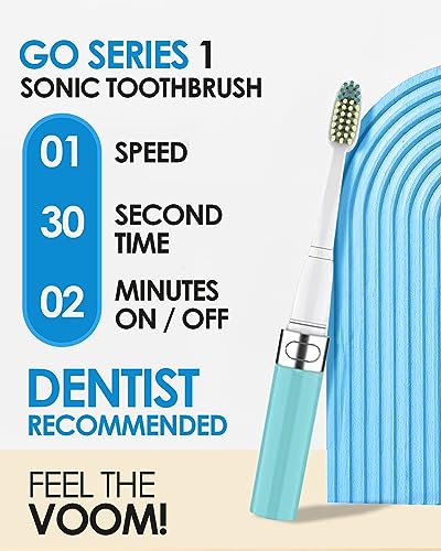 Voom Sonic Go 1 Series Travel Electric Toothbrush + 4PK Brush Heads, Travel Toothbrushes - Battery Operated Toothbrush for Adults & Kids, Portable with 2 Minute Timer (Hawaiian Blue)