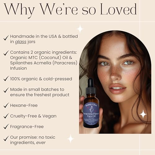 100% Organic Paracress Flower Spilanthes Facial Oil Serum for Face MCT Coconut Oil Infused with Paracress Spilanthes Acmella Oleracea Flowers for Anti-Aging Anti-Wrinkle Moisturizing Miracle 1 Fl Oz