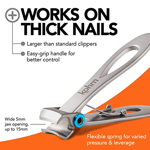 KOHM Nail Clippers & Ingrown Toenail Clippers for Thick Nails - Heavy Duty, Wide Mouth Professional Fingernail and Toenail Clippers for Men, Women & Seniors, Professional Podiatrist Tool