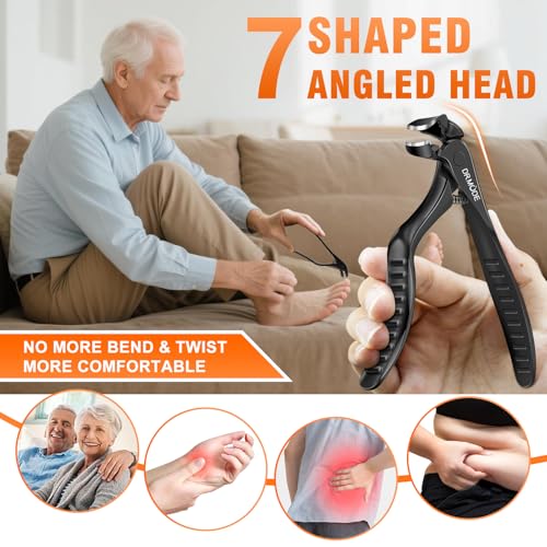 DRMODE Toenail Clippers for Seniors, Extra Long Handled Angled Head Black Extra Large