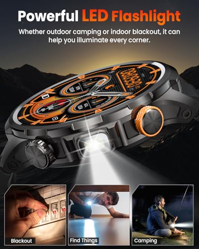 DEKELIFE Smart Watches for Men,1.91''Military Smart Watch with 100+ Sport Modes/Heart Rate/Sleep Monitor, Fitness Tracker for Android and iPhone, Waterproof Watches for Men(Black) Black Orange 1.91