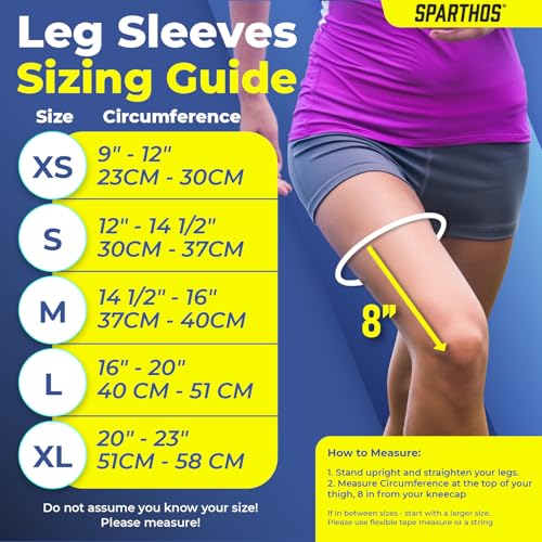 Sparthos Compression Leg Sleeve Men, Full Leg Compression Sleeve, Black-M Midnight Black Medium
