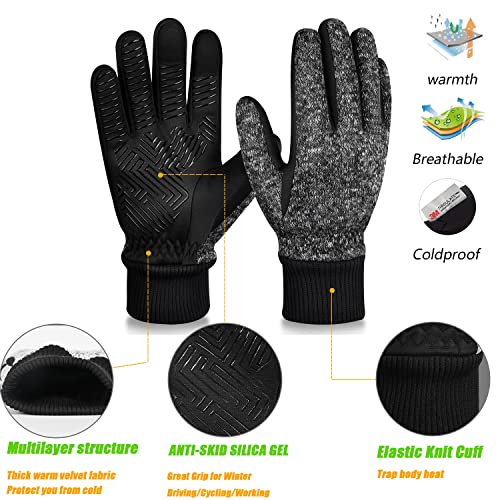 MOREOK Winter Gloves for Men/Women -10°F 3M Thinsulate Warm Touch Screen Snow Ski Bicycle Bike Gloves for Driving/Cycling/Running/Hiking deep gray Medium