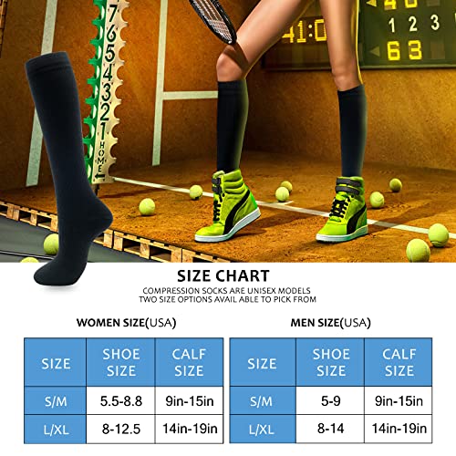 hello momoya Compression Socks for Women Men Circulation Knee High 8 Pairs for Nurses, Running, Travel, Athletic Small-Medium 03-8 Pairs-black