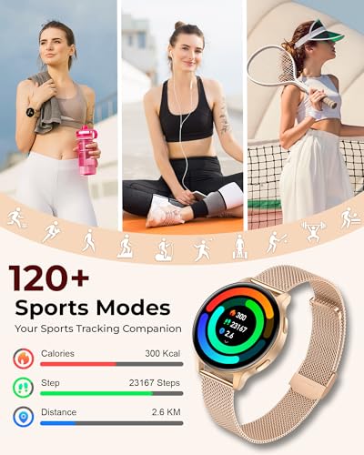 Iaret Smart Watch for Women, 1.27" HD Fitness Tracker with 4 Bands & Necklace Gift Set, Heart Rate SpO2 Sleep Monitor, 120+ Sport Modes, Call & Notifications, Smartwatch for Android iPhone, 40mm Starlight