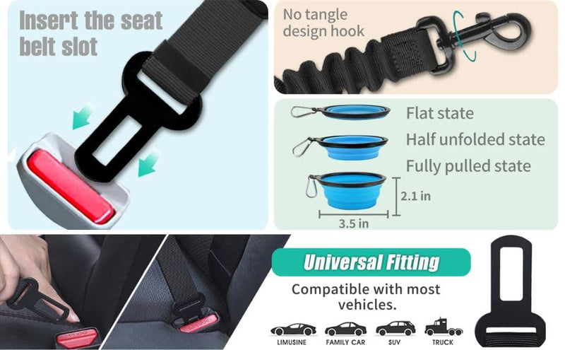 Norox Set of 3 Retractable Seat Belts: Adjustable Dog Seat Belt for Car | Sturdy, Durable, 360 Degree Rotating Elastic Straps for Pet Safety | Universal Fit Small to Large Dog Seat Belt Harness, Black - BeesActive Australia