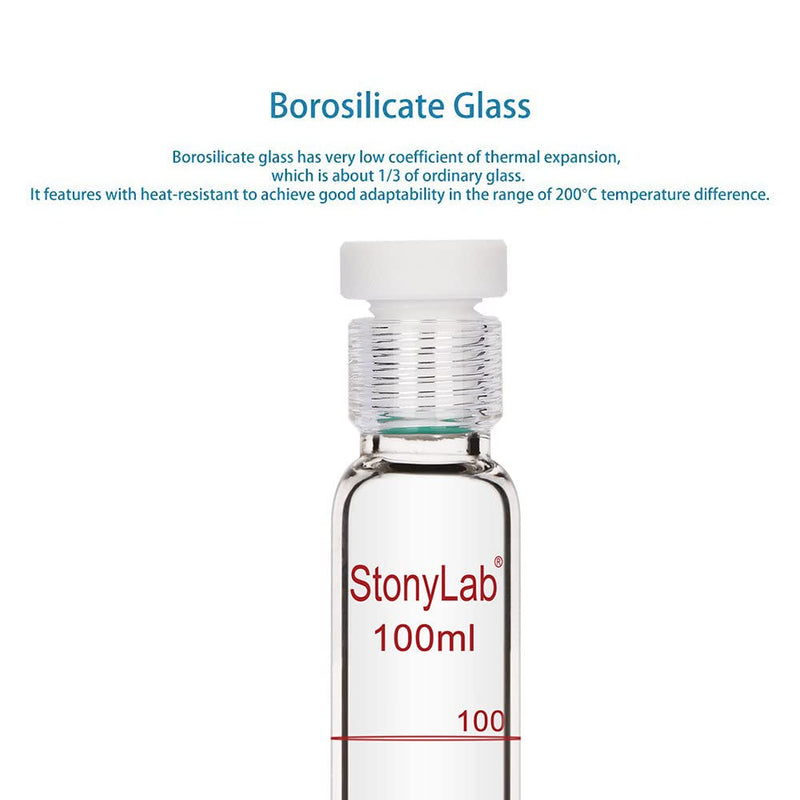 stonylab Test Tube with PTFE Screw Cap, Borosilicate Glass Graduated Colorimetric Tube Culture Tube 100 ml