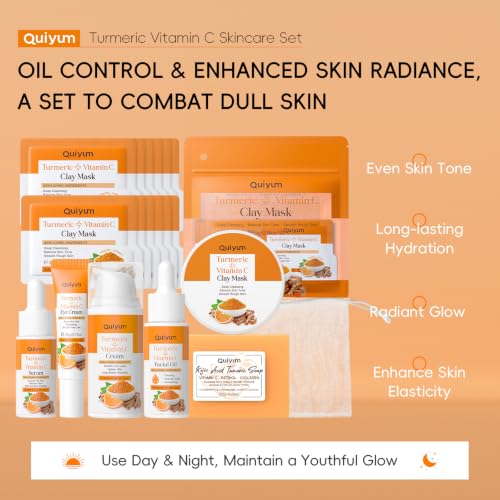 QUIYUM Turmeric Vit-C Skin Care Set, Beauty Gift Sets, Skincare for Women 16pc