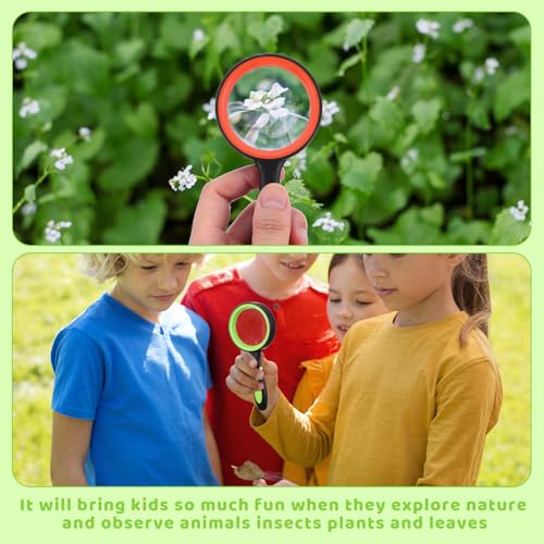 12 Pack 10X Magnifying Glass, 60mm Handheld Reading Magnifier for Seniors, Shatterproof Glass Lens with Non Slip Rubber Handle for Reading and Nature Exploration Orange and Green
