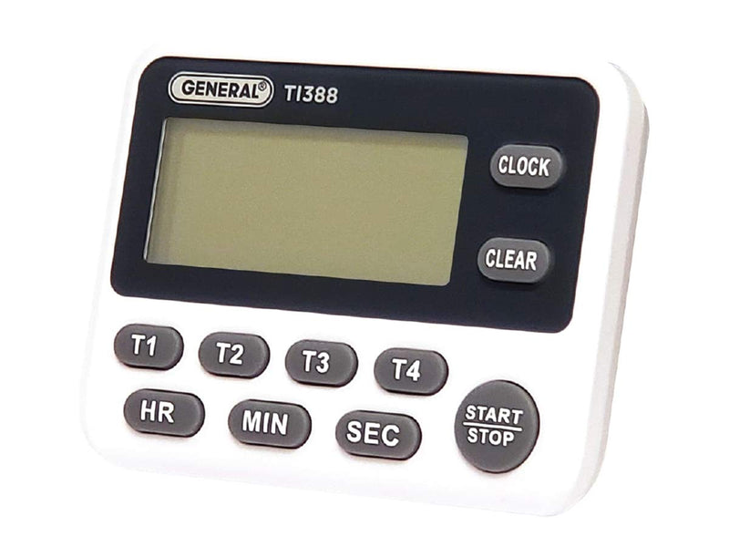 General Tools TI388 Digital Timer, Four Channel with Clock , White Display