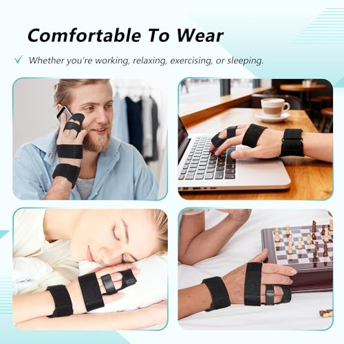 Trigger Finger Splint, Adjustable Two Finger Splint with Upgraded Wrist Strap, Full Hand and Wrist Brace Support, Metal Straightening Immobilizer for Sprains, Mallet Injury, Arthritis (S/M) S/M Upgraded Version
