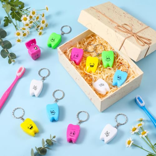 Landical 60 Pcs Mini Dental Floss Keychain Bulk Tooth Shaped Keychain