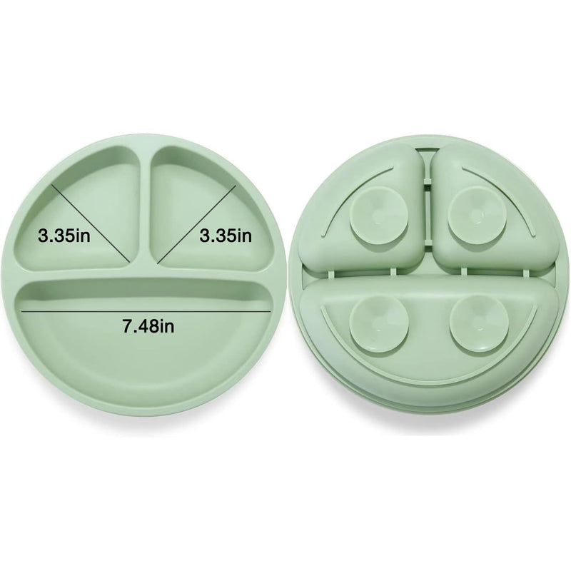 PandaEar Divided Unbreakable Silicone Baby and Toddler Plates - 3 Pack - Non-Slip - Dishwasher and Microwave Safe - Silicone (Blue Green Brown) Blue Green Brown - BeesActive Australia
